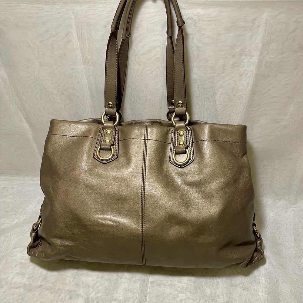 Coach Ashley Bronze Metallic Leather Carryall Handbag - Picture 4 of 15